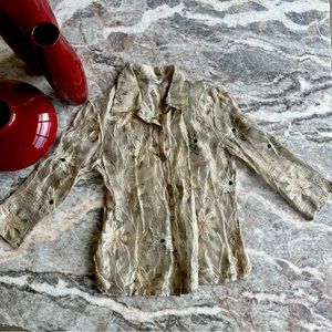 Cynthia Rowley Embroidery Sheer Organza Champagne Shirt, S
